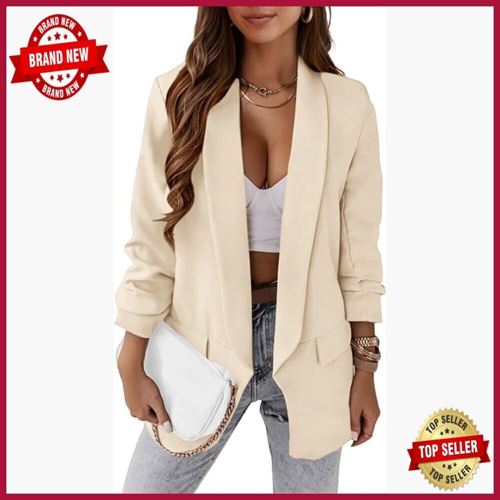 Oversized Blazer Open Front Lightweight Polyester Business Casual Work Jacket